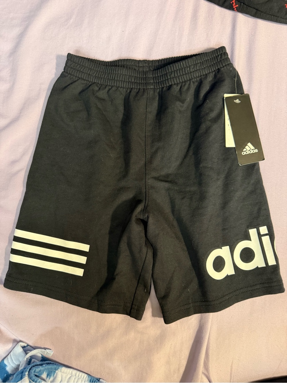 Adidas Logo Boys Cotton Shorts Pants Bottoms Black White size 7 nwt